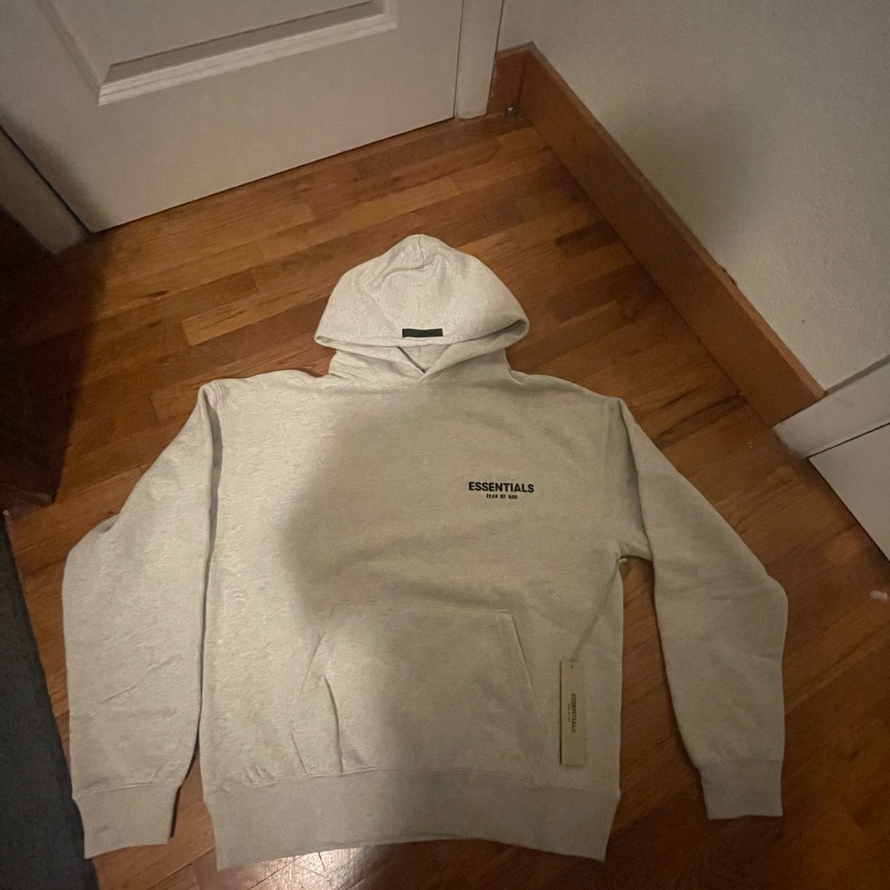 ESSENTIALS Neutral Beige Pullover Hoodie with Bra… - image 1